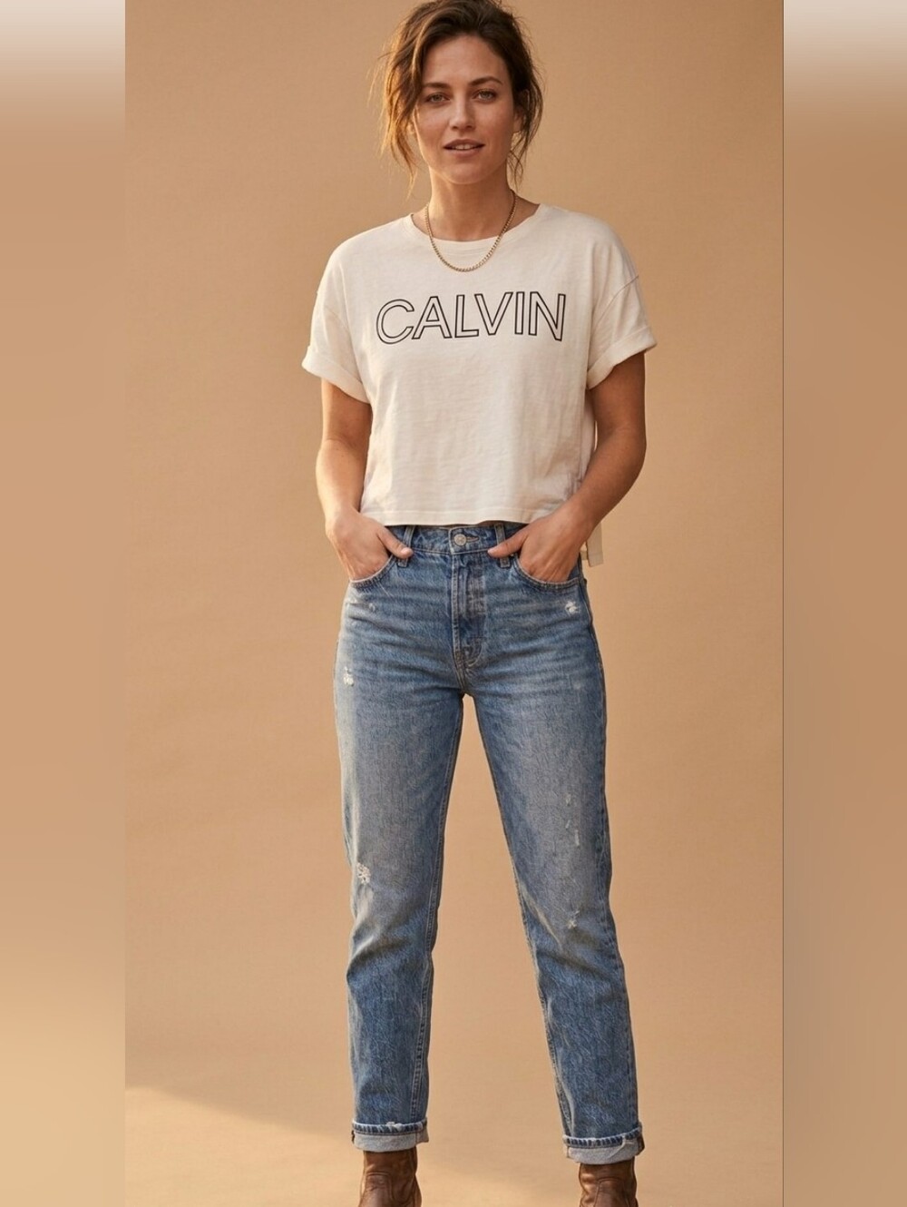 Calvin Klein Performance White Logo Crop Tee 90s Supermodel Baby Tee Y2k